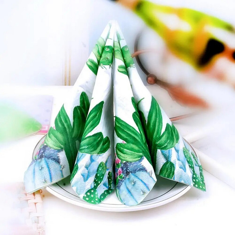 20 vnt. / Maišelis pietų servetėlės Gana patogios vakarienės servetėlės, žalios kaktuso spausdintos vakarienės popierinės servetėlės namų reikmenys