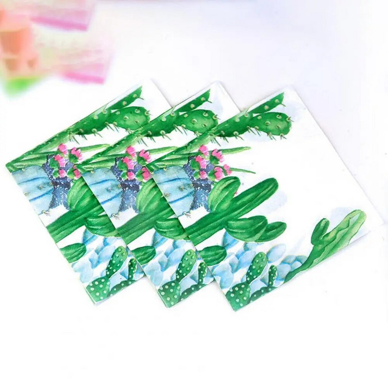 20 vnt. / Maišelis pietų servetėlės Gana patogios vakarienės servetėlės, žalios kaktuso spausdintos vakarienės popierinės servetėlės namų reikmenys