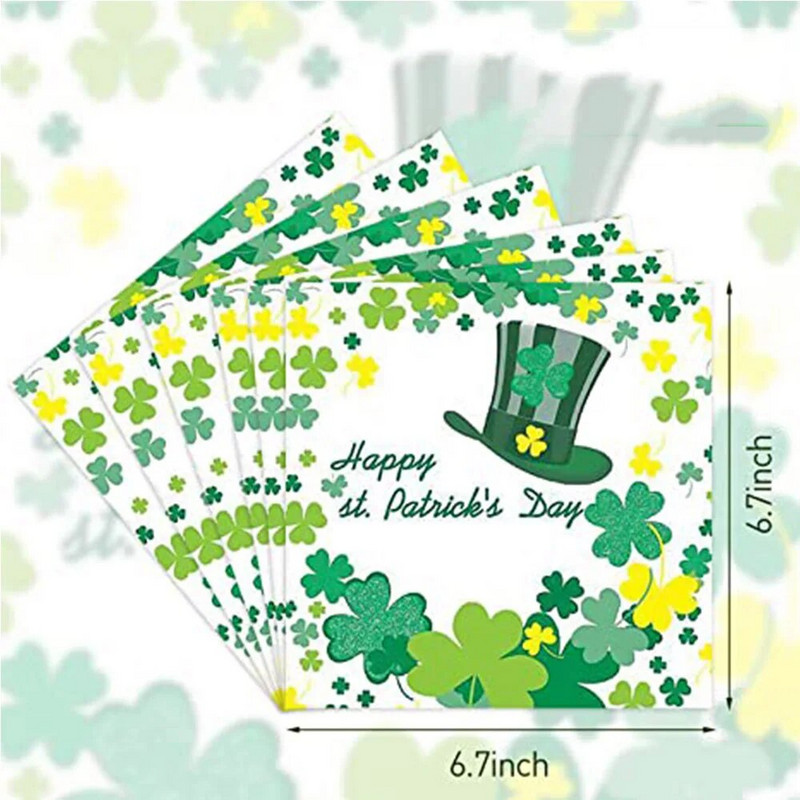 Püha Patricku päeva stiilis ühekordsed salvrätikud, kahekihilised salvrätikud Iiri ürituste kuupäevaõhtusöökide ja pidustuste jaoks