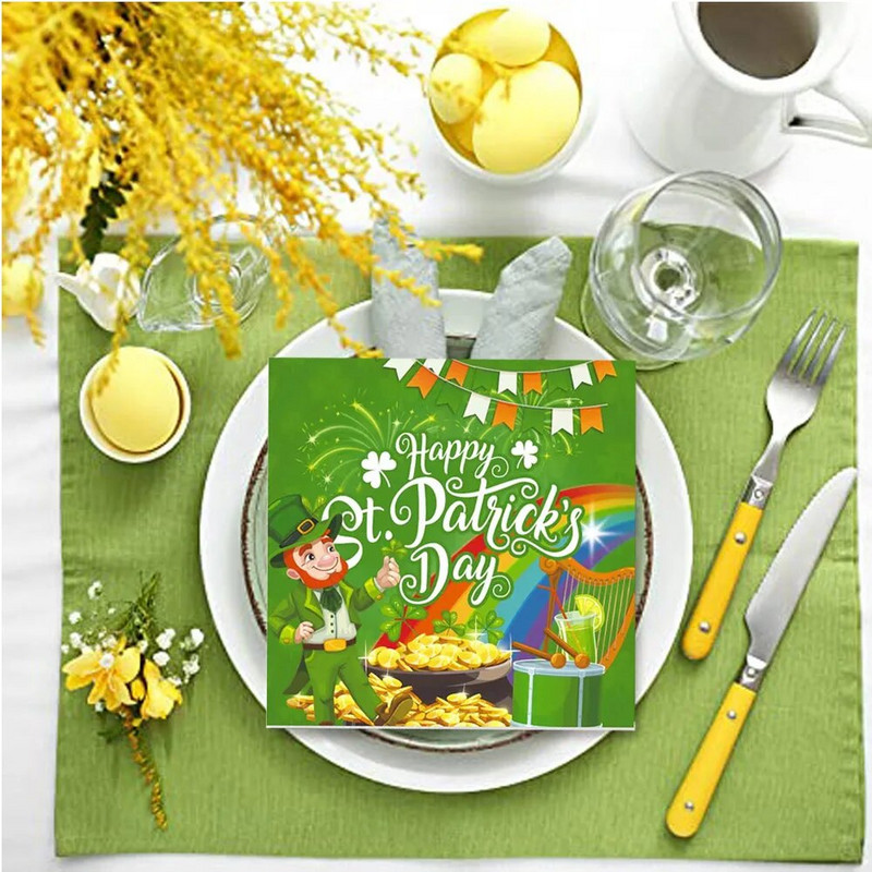 Püha Patricku päeva stiilis ühekordsed salvrätikud, kahekihilised salvrätikud Iiri ürituste kuupäevaõhtusöökide ja pidustuste jaoks