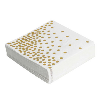 25 τεμ. χαρτοπετσέτες μίας χρήσης Επιτραπέζιες χαρτοπετσέτες Κομψό χαρτομάντιλο Λευκό φύλλο χρυσής κουκκίδας Τυπωμένο ντεκόρ για πάρτι γενεθλίων Νυφική χαρτοπετσέτα