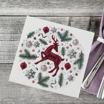 Χαρτοπετσέτες δείπνου Ξυλόπολτου Διακοσμήσεις Τραπεζαρίας Όμορφες χριστουγεννιάτικες χαρτοπετσέτες δείπνου με στάμπα με τάρανδο