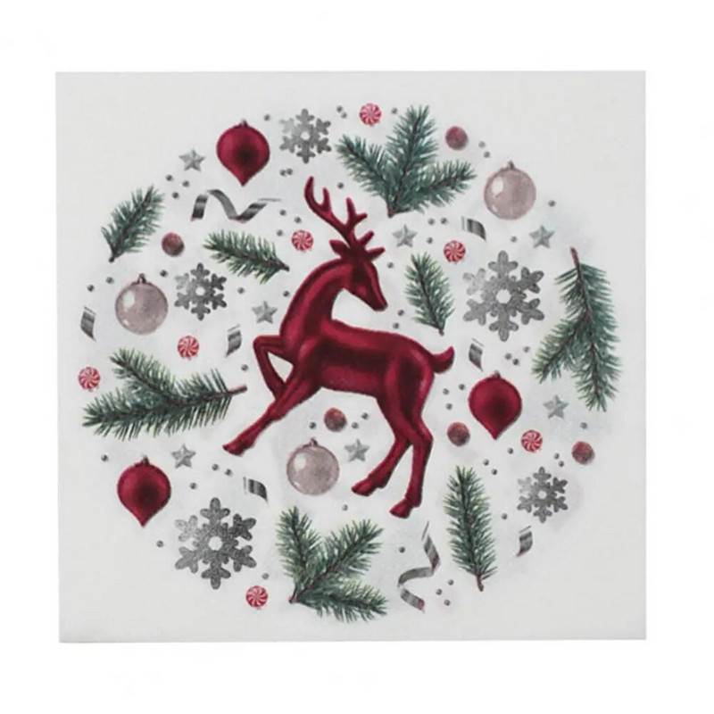 Élelmiszer-minőségű vacsoraszalvéták Fa cellulóz étkezőasztal dekoráció Szép karácsonyi rénszarvas nyomtatott vacsora szalvéták