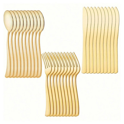 Setul de vesela din plastic auriu de 30 de bucăți include 10 furculițe de aur 10 linguri 10 cuțite de nuntă și vesela din plastic lavabilă pentru petrecere