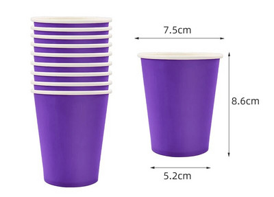 Vienspalviai violetiniai Gimtadienio papuošalai mergaitėms Vienkartiniai stalo reikmenys Popieriaus medžiaga Puodeliai Servetėlės Lėkštės Šakutė Šaukštas Staltiesė