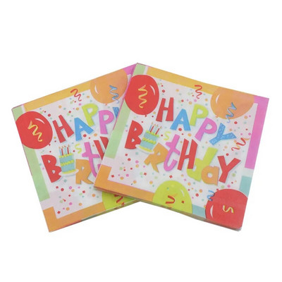 20tk/pakend 33x33cm ühekordselt kasutatavad lapsed palju õnne sünnipäevaks, trükitud laua õhtusöök, salvrätikud, paberist peokaunistus