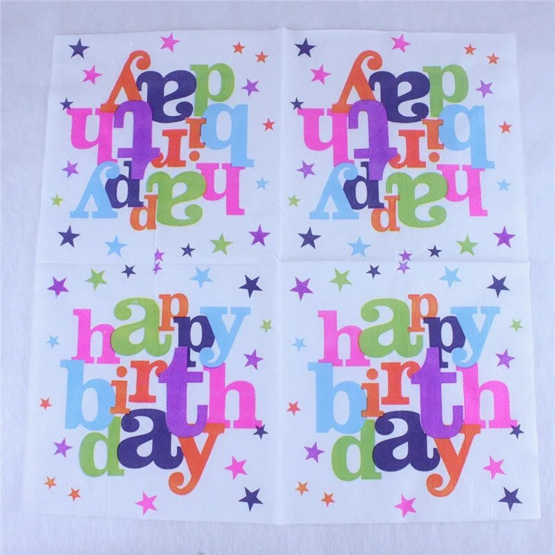 20tk/pakend 33x33cm ühekordselt kasutatavad lapsed palju õnne sünnipäevaks, trükitud laua õhtusöök, salvrätikud, paberist peokaunistus