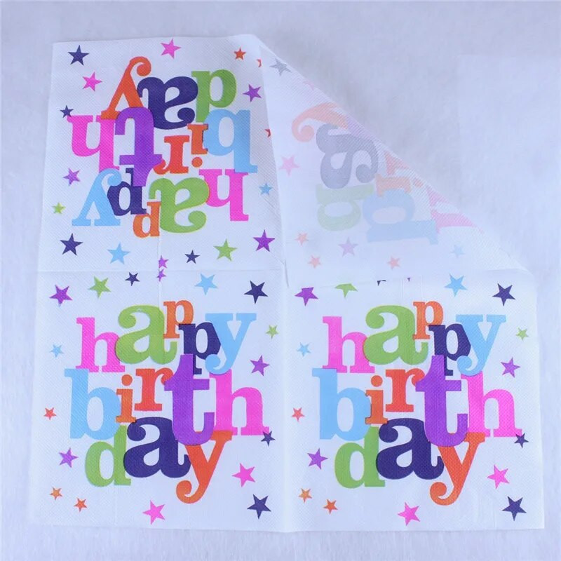 20tk/pakend 33x33cm ühekordselt kasutatavad lapsed palju õnne sünnipäevaks, trükitud laua õhtusöök, salvrätikud, paberist peokaunistus