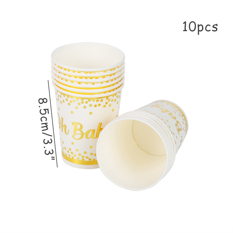 85 tk Oh Baby Gold Dot ühekordsete lauanõude komplekt poisile tüdrukule beebi dušš Teenused taldrikud tassid Sugu paljastavad laste sünnipäevapeo kujundus