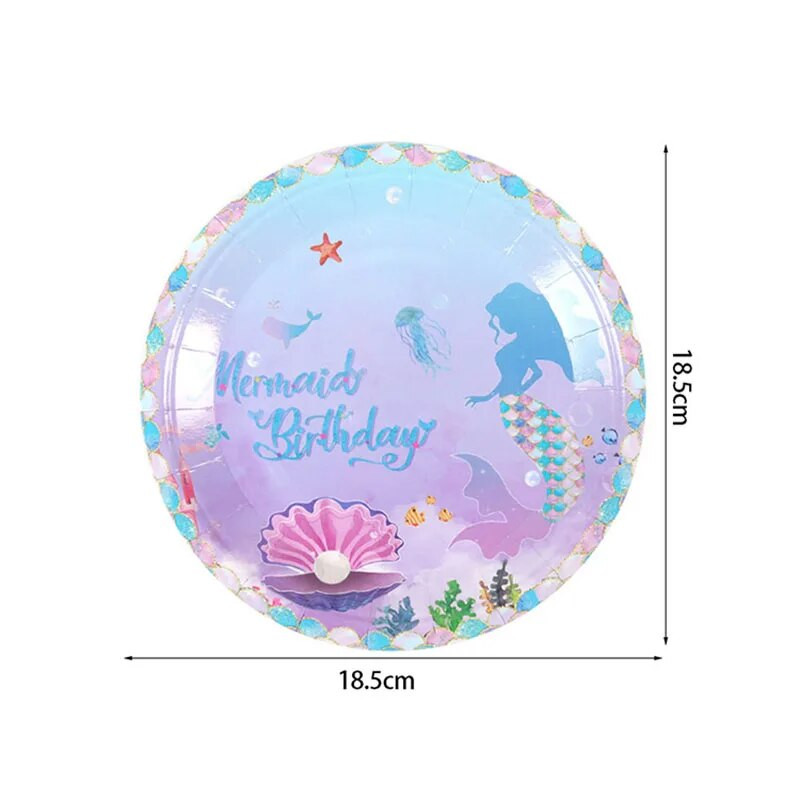 53 vnt. undinėlės gimtadienio vakarėlio reikmenys vienkartiniai stalo reikmenys puodelio lėkštės popierinis rankšluostis šiaudų reklamjuostė Rinkinys Vaikų vakarėliams Padovanok papuošimą