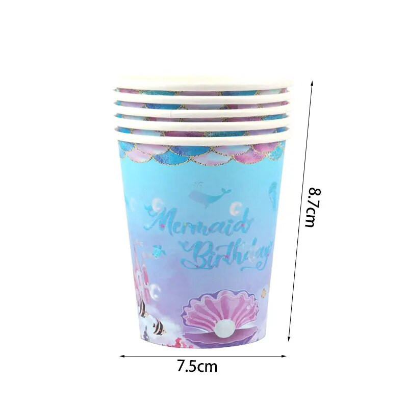 53 vnt. undinėlės gimtadienio vakarėlio reikmenys vienkartiniai stalo reikmenys puodelio lėkštės popierinis rankšluostis šiaudų reklamjuostė Rinkinys Vaikų vakarėliams Padovanok papuošimą