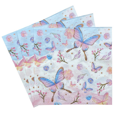20tk/komplekt Vintage Flower Rose Butterfly Paper Salvrätikud Lauakaunistus Ühekordsed lauanõud Pulmapeo paber