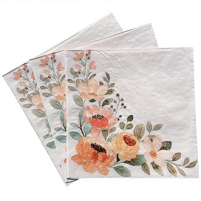 20tk/komplekt Vintage Flower Rose Butterfly Paper Salvrätikud Lauakaunistus Ühekordsed lauanõud Pulmapeo paber