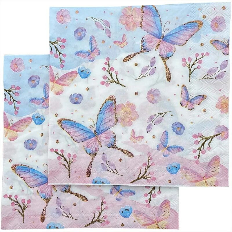 20tk/komplekt Vintage Flower Rose Butterfly Paper Salvrätikud Lauakaunistus Ühekordsed lauanõud Pulmapeo paber