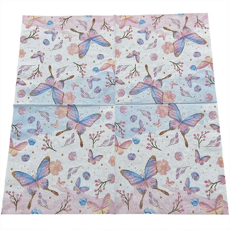 20tk/komplekt Vintage Flower Rose Butterfly Paper Salvrätikud Lauakaunistus Ühekordsed lauanõud Pulmapeo paber