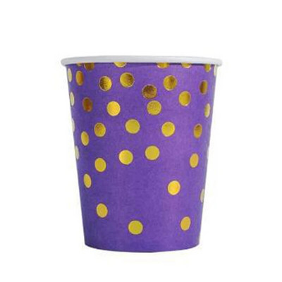 16 vnt./rinkinys Violetiniai auksiniai taškeliai vienkartiniai vakarėlio indai Gimtadienio vakarėlio reikmenys Popieriniai lėkštės Servetėlės puodeliai Vestuvių puošmena