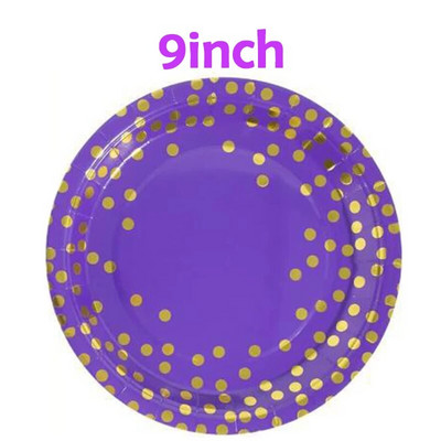 16 vnt./rinkinys Violetiniai auksiniai taškeliai vienkartiniai vakarėlio indai Gimtadienio vakarėlio reikmenys Popieriniai lėkštės Servetėlės puodeliai Vestuvių puošmena