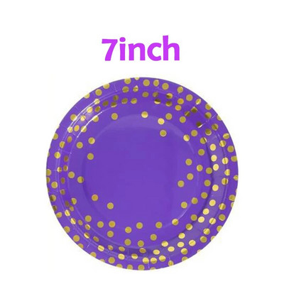 16 vnt./rinkinys Violetiniai auksiniai taškeliai vienkartiniai vakarėlio indai Gimtadienio vakarėlio reikmenys Popieriniai lėkštės Servetėlės puodeliai Vestuvių puošmena