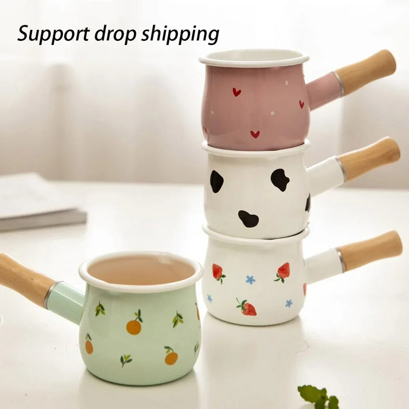 500 ml emailiga kohvi-piimakann puidust käepidemega kastruliga keedunõud kaerahelbe-või keedupannile nakkumatu gaasipliidiga induktsioon