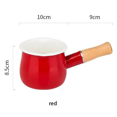 500 ml japoniško stiliaus pieno puodas su medine rankena Mini emaliuotas sviestinis kavos puodas Puodas Puodas Dujinei viryklei Virtuvės įrankis