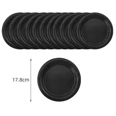 Solidūs juodi gimtadienio papuošimai mergaitėms Vienkartiniai stalo reikmenys Popieriaus medžiaga Puodeliai Servetėlės Lėkštės Šakutė Šaukštas Staltiesė