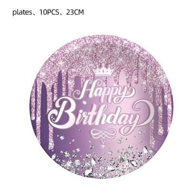 Violetinis deimantinis su gimtadieniu Kūdikių vakarėlio dekoracijos Staltiesė Reklaminė indai Mergaitėms Suaugusiųjų vestuvių dušo reikmenys