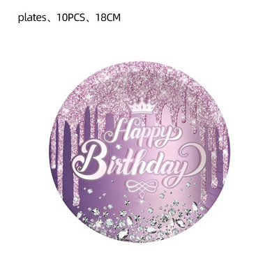 Violetinis deimantinis su gimtadieniu Kūdikių vakarėlio dekoracijos Staltiesė Reklaminė indai Mergaitėms Suaugusiųjų vestuvių dušo reikmenys