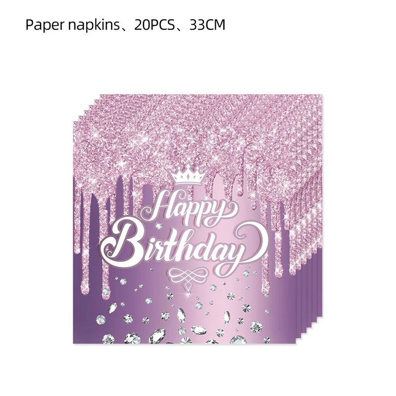 Violetinis deimantinis su gimtadieniu Kūdikių vakarėlio dekoracijos Staltiesė Reklaminė indai Mergaitėms Suaugusiųjų vestuvių dušo reikmenys
