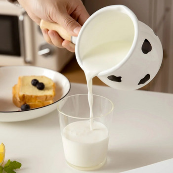 500ml σμάλτο κατσαρόλα γάλακτος για καφέ με ξύλινη λαβή Κατσαρόλα Μαγειρικά σκεύη για βρώμη, αντικολλητικό τηγάνι επαγωγικής εστίας αερίου