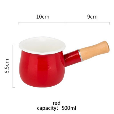 500 ml emaliuotas kavos puodas su pienu su medine rankena Puodas, skirtas avižinių dribsnių sviestui kepti Nelipni dujinė viryklė, indukcinė