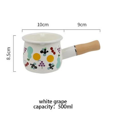 500 ml emaliuotas kavos puodas su pienu su medine rankena Puodas, skirtas avižinių dribsnių sviestui kepti Nelipni dujinė viryklė, indukcinė