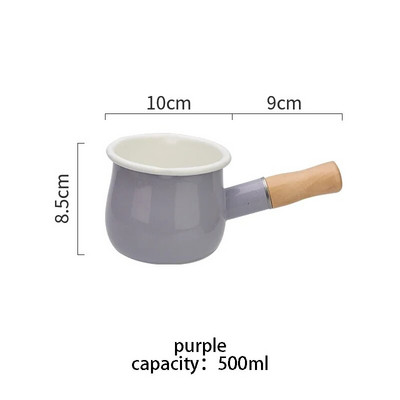 500 ml emaliuotas kavos puodas su pienu su medine rankena Puodas, skirtas avižinių dribsnių sviestui kepti Nelipni dujinė viryklė, indukcinė