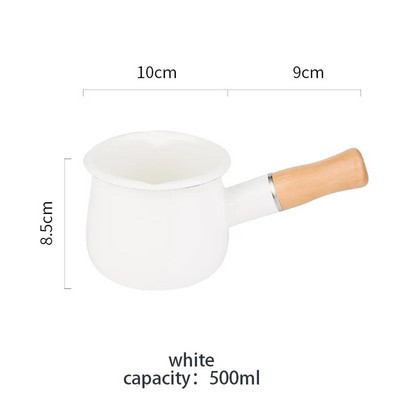 500 ml emaliuotas kavos puodas su pienu su medine rankena Puodas, skirtas avižinių dribsnių sviestui kepti Nelipni dujinė viryklė, indukcinė