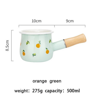 500 ml Mini emaliuotas kavos puodas su pienu su medine rankena Puodas Kūdikių pusryčiams Dujinė viryklė Indukcinis avižinių dribsnių kepimas