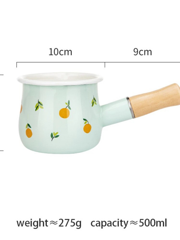 500 ml Mini emaliuotas kavos puodas su pienu su medine rankena Puodas Kūdikių pusryčiams Dujinė viryklė Indukcinis avižinių dribsnių kepimas