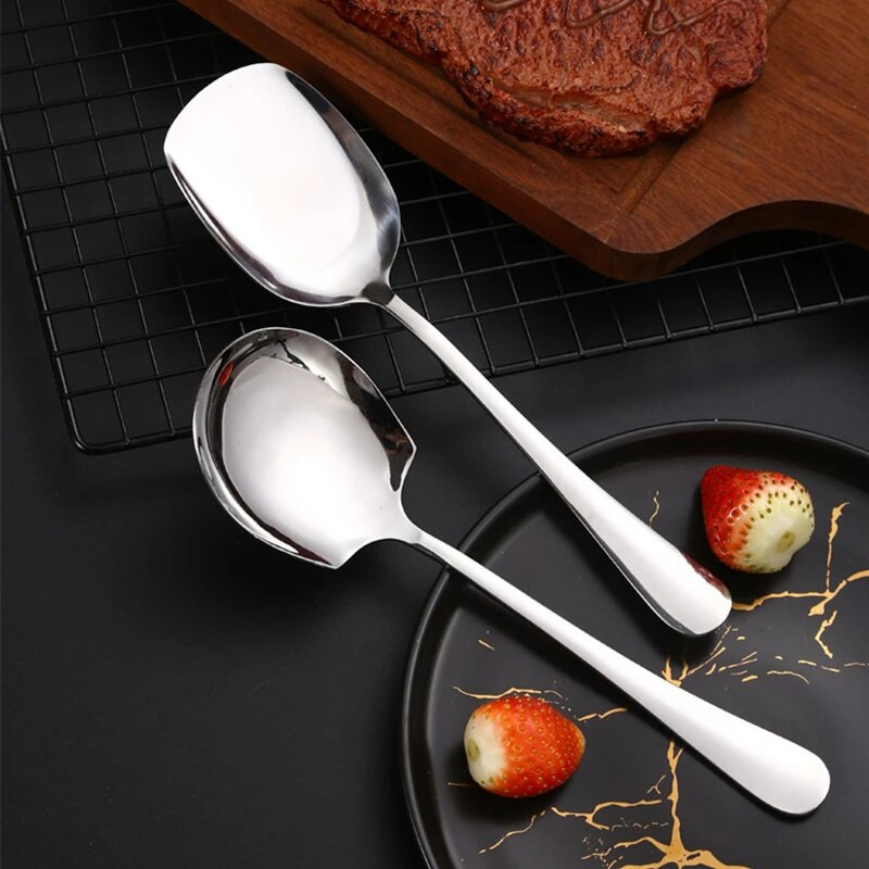 Auksinis nerūdijančio plieno maisto servizas šaukštas didelis ryžių kastuvas Stalo reikmenys ilga rankena kvadratine mentele Virtuvės prietaisai namams