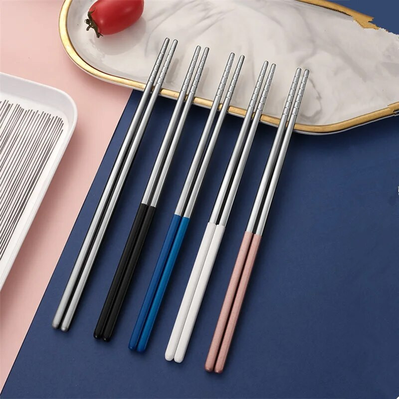 1 pora 304 nerūdijančio plieno kiniškų lazdelių virtuvės stalo reikmenys Creative Square neslystantys stalo įrankiai sušių greito maisto makaronų lazdelės