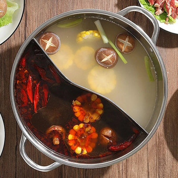 Κινεζική κατσαρόλα με καπάκι χονδρό ανοξείδωτο ατσάλι 2 σε 1 χωρισμένο Hotpot Κουζίνα μαγειρικής με καπάκι γκαζιού Επαγωγική κουζίνα