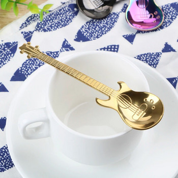 Креативна лъжица за китара от неръждаема стомана Дълга дръжка Лъжици за десерт за сладолед Малка лъжица за чай и кафе Домашни кухненски съдове