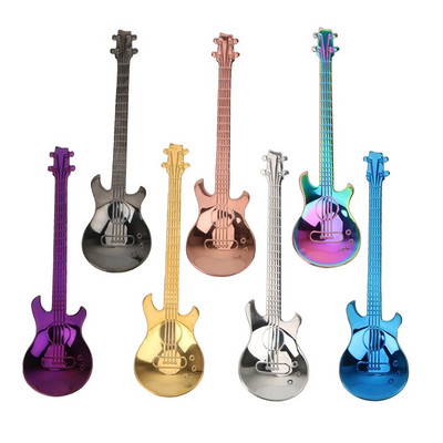 Kūrybingas nerūdijančio plieno gitaros šaukštas ilgo koto ledų deserto šaukštai maži arbatos kavos šaukštai namų virtuvės indai