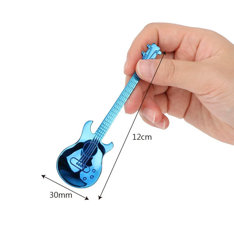Δημιουργικό κουτάλι κιθάρας από ανοξείδωτο ατσάλι με μακριά λαβή για παγωτό Κουτάλια επιδόρπιο Μικρό κουτάλι τσαγιού για καφέ στο σπίτι Επιτραπέζια σκεύη κουζίνας