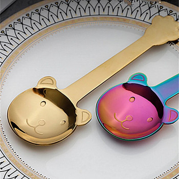 Лъжица за кафе от неръждаема стомана Удебелена креативна чаена лъжичка с форма на мече Десертна лъжичка за закуска Кухненски прибори за ученици, деца