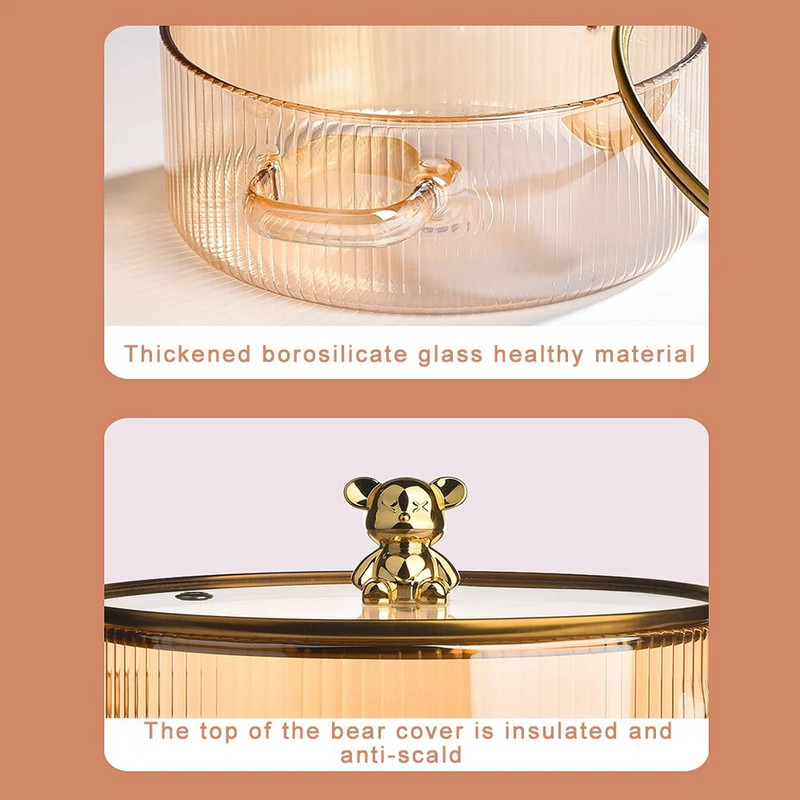 Väike karu klaassupi katla kaanega keedupott kuumakindel klaasist kastrul amfora kiirnuudlipott kastrul kööginõud