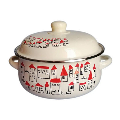 7 tolli paks hautamispott topeltkõrvadega 1,5 l portselanist emailitud supikauss kaanega kiirnuudlikauss induktsioonpliidipott