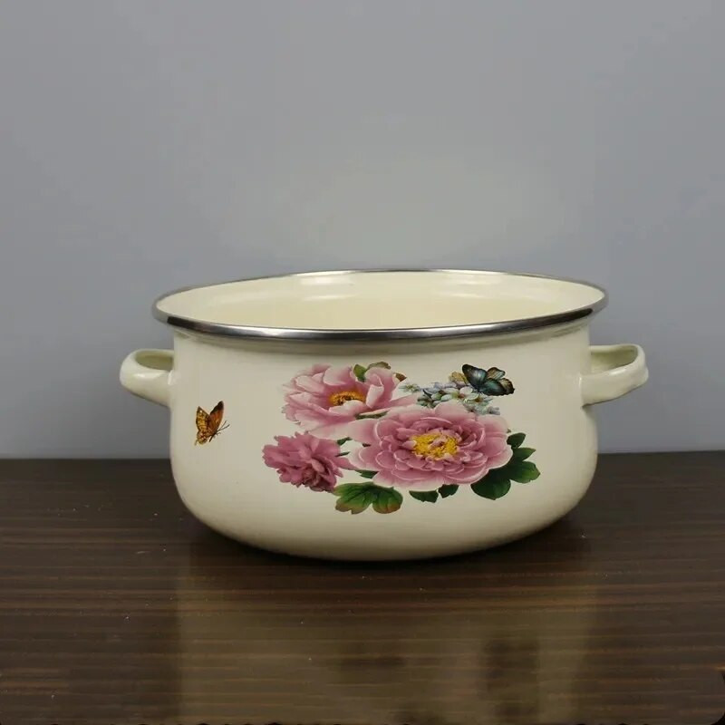 Emailipott emailiga paksendatud majapidamises kolmeosaline emailpott topeltkõrva emailiga supipott gaasiga Saadaval emailipotid toiduvalmistamiseks