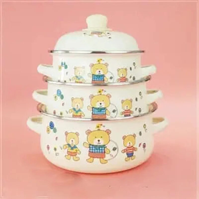 Emailipott emailiga paksendatud majapidamises kolmeosaline emailpott topeltkõrva emailiga supipott gaasiga Saadaval emailipotid toiduvalmistamiseks