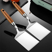 Nerūdijančio plieno kvadratinės galvutės kepsnys kepimo mentele medinė rankena picos kastuvas blynų jautienos vartytuvas grandiklis BBQ indai virtuvei