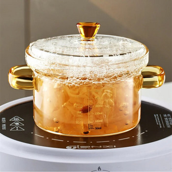 Γυάλινο τηγάνι Binaural κατσαρόλα σούπας Διαφανές γυάλινο μπολ για μαγειρικά σκεύη Μπολ με λαβή ζυγαριάς Αξεσουάρ κουζίνας