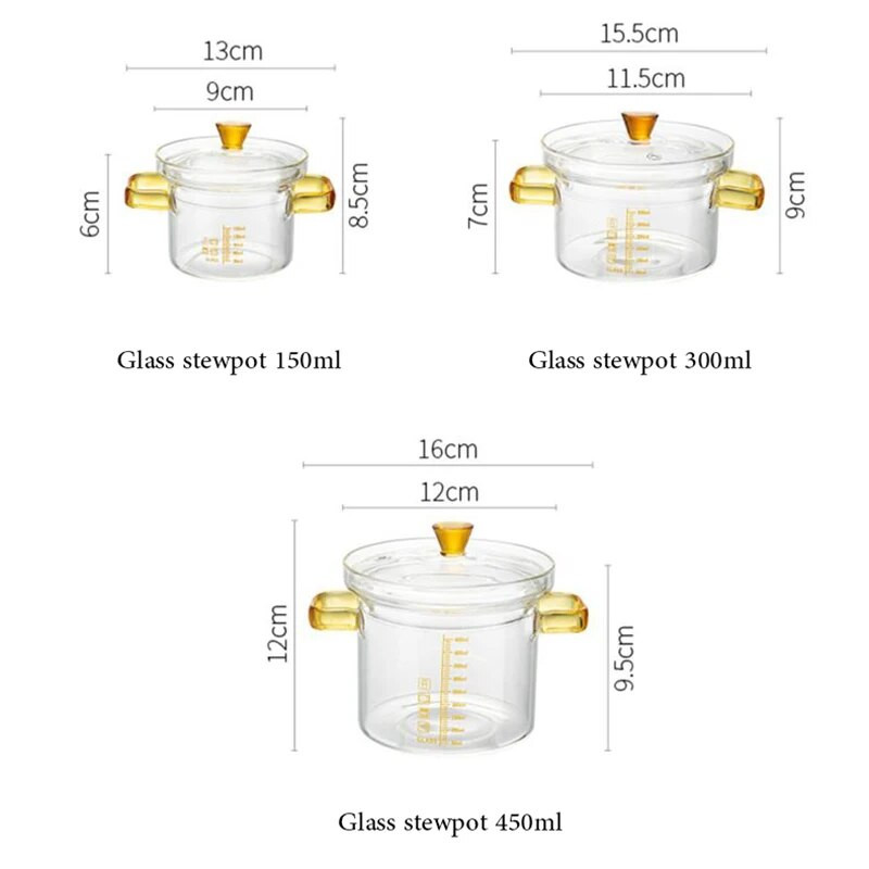 Klaasist pann Binauraalne supipott, läbipaistev hautamisklaasist kauss toiduvalmistamiseks Kööginõud, kaalu käepidemega köögitarvikud