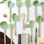 Silikoonist kööginõud Mittenakkuvad kööginõud köögiriistade komplekt Spaatliga Labidas Munapeksjad Puidust käepidemega köögitööriistad